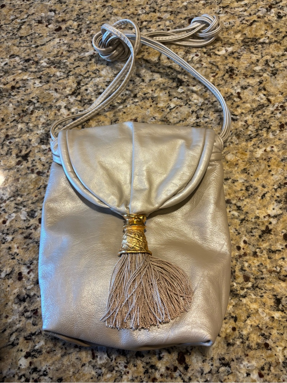 Vintage Atalla NY Metallic Leather Bag with Gold Tassel Accent